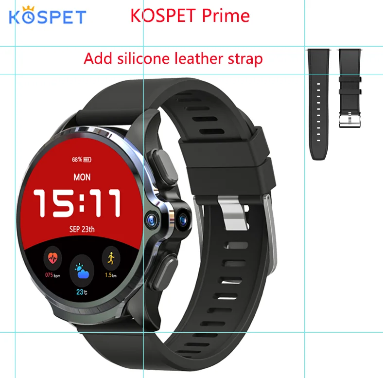 Смарт-часы KOSPET Prime, 4G, телефон, 3 ГБ, 32 ГБ, 1,6 дюймов, экран, двойная камера, 1260 мА/ч, Android, умные часы, Bluetooth, gps, Face ID unclok - Цвет: silicone leather
