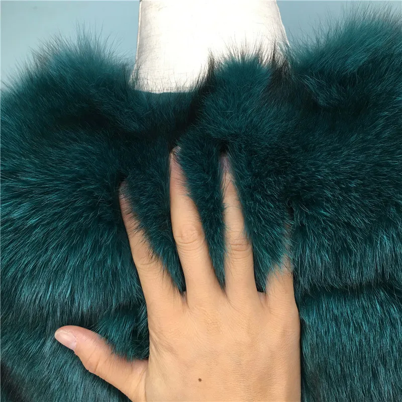 Модное темно-серое пальто, куртка из лисьего меха, короткое пальто из натурального меха для женщин, пальто из натурального Лисьего меха, зимняя теплая одежда с рукавами три четверти - Цвет: Dark green