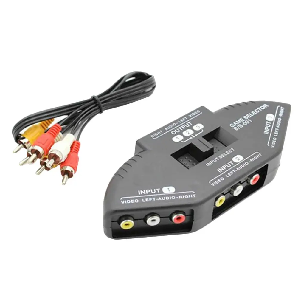 

3-Way Audio Video AV RCA Splitter Black Switch Selector Box Composite Splitter with 3-RCA