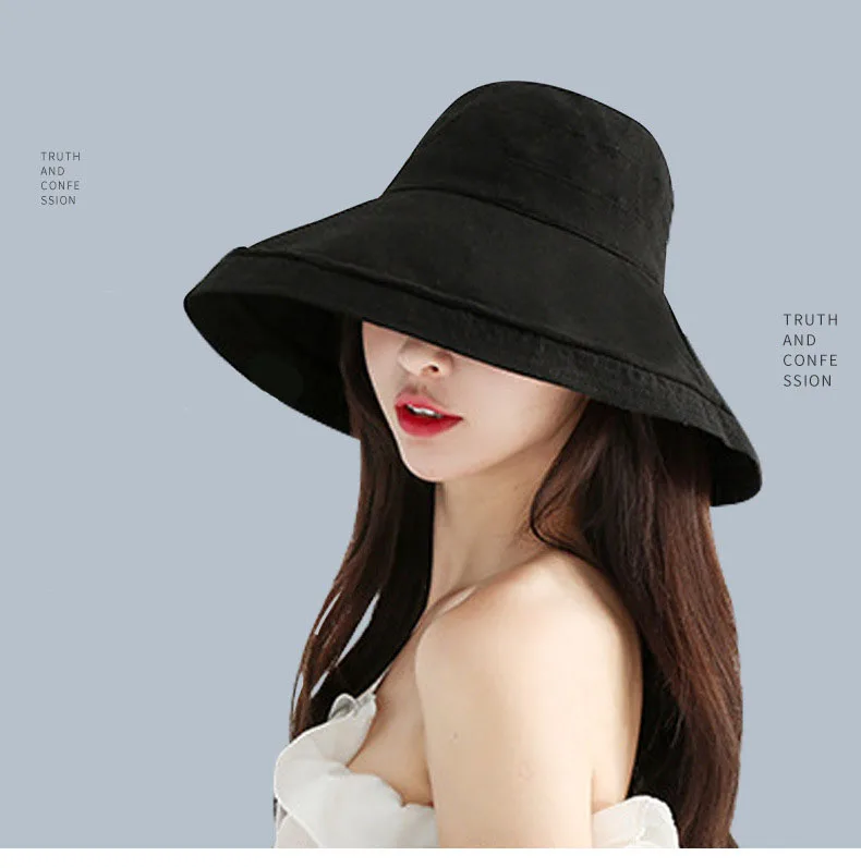 Summer Korean Version Of The New Big Brim Fisherman Hat Fashion Sunscreen Wild Folding Basin Hat Sun Hat brown bucket hat