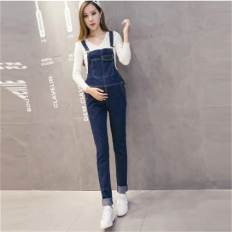 

Fashion Mom Pregnant Women Cowboy Suspender Pants Trousers Spring And Autumn Abdominal Support Adjustable Loose And Plus-sized V