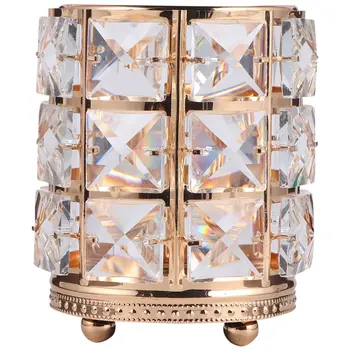

1Pc Retro Crystal Makeup Organizer Storage Box Makeup Brush Holder Brush Set Container Cosmetic Brush Case (Golden)