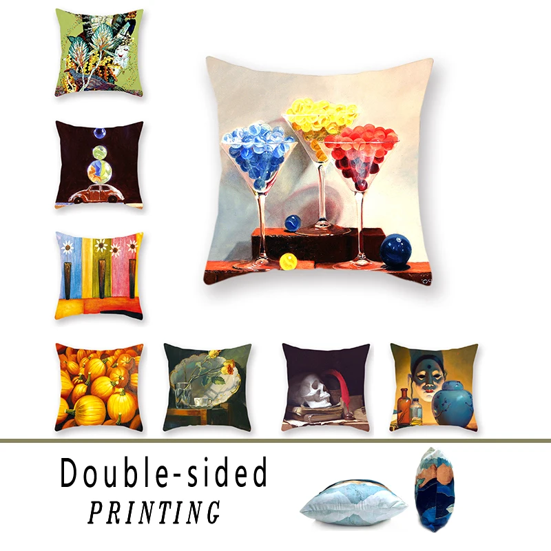 

Creative Double-sided Polyester Oil Painting Printing Pillowcase Home Sofa Japanese Pattern Still Life Cushion Suite Decoration
