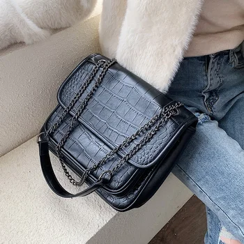 

Stone pattern PU Leather Crossbody Bags For Women 2019 Chain Shoulder Messenger Bag Female Solid Color Handbags Hand Bag