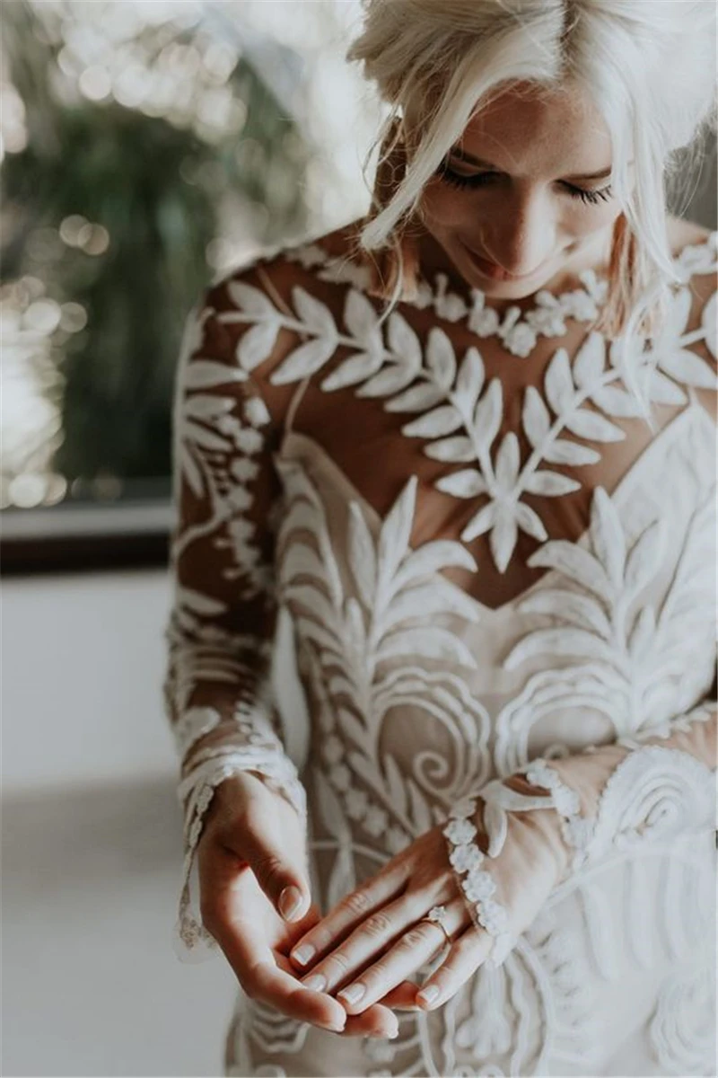 #4055 2 piece in 1 BOHO bohemian long sleeve destination Wedding Dress pre wedding shoot post Bride Gown