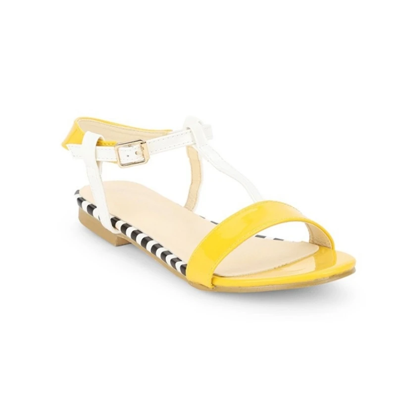 

2019 Runway Sandals Women Plus Size 42 Buckle Party Flat Sandals Flip Flops Summer Open Toe Footwear Yellow Sandalia Feminina