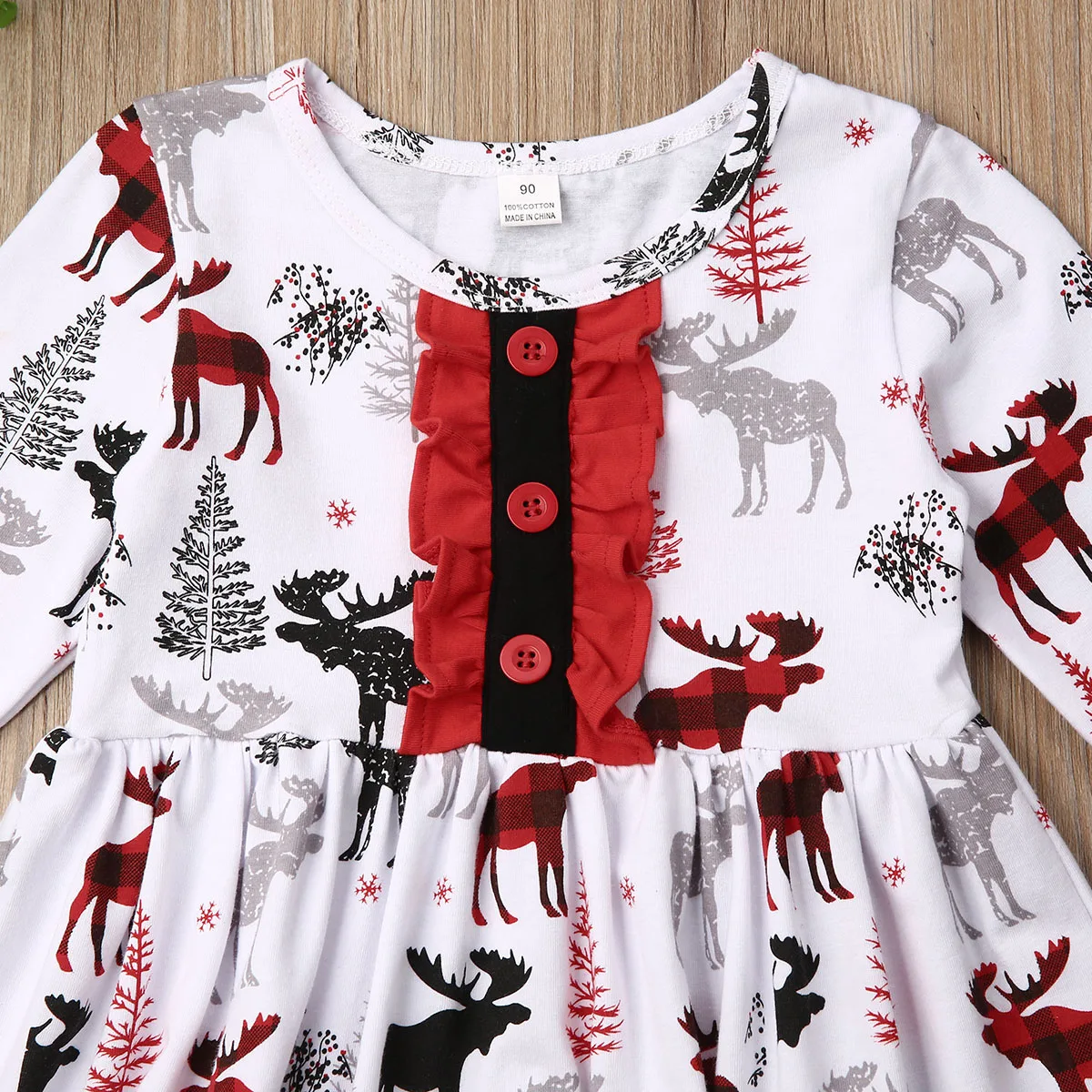 Рождественское детское расклешенное платье для маленьких девочек; вечерние платья в клетку с оленем; вечерние платья с длинными рукавами для девочек