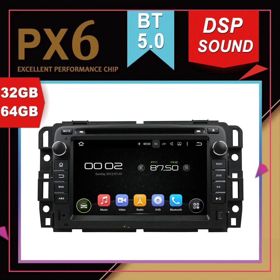 Автомобильный мультимедийный GPS навигатор PX6 на Android 9 0 для GMC Yukon Tahoe 2007 2012 DSP