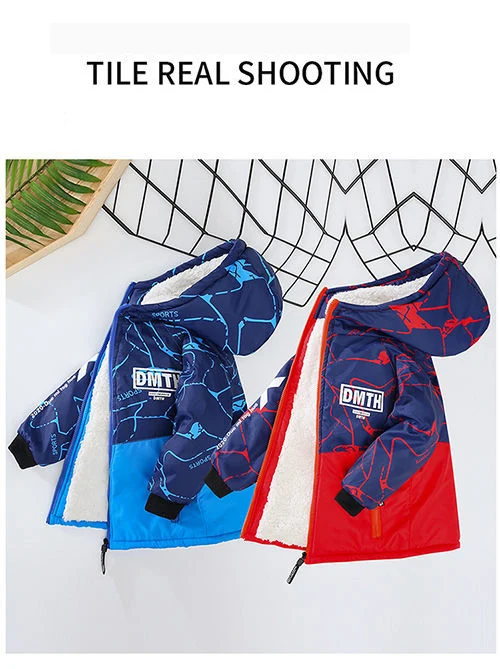 Jaqueta de Poliéster para o Menino Veludo com Capuz Inverno Nova Versão Coreana Manter Quente Engrossar Mais Parka Cabolsa Casual Roupas Infantis 8 Casacos e Parkas