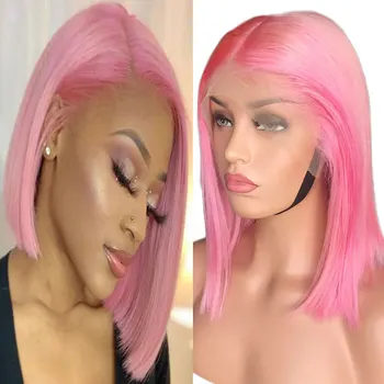 

Bombshell Pink 13*3 Synthetic Lace Front Mesh Short Bob Wig Non-adhesive Heat Resistant Fiber Suitable For Ladies Fashion Wigs
