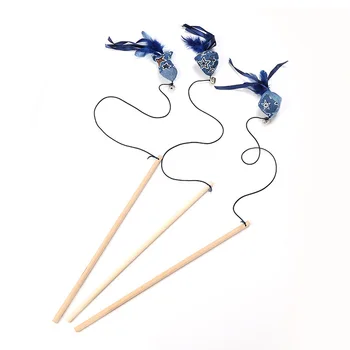 

Pet Cat Simulation Blue Canvas Cat Stick Funny Fish Shape Feather Cat Rods Stick Decompression Toy Pet Cat Interaction Toys