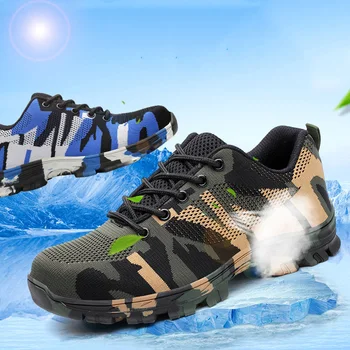 

Safety Shoes Steel Toe Work Shoes Men Women Breathable Indestructible Anti-Smashing Safety Boot Men Plug Size 48