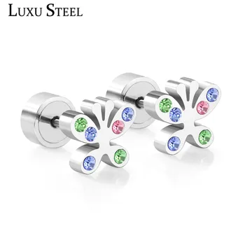 LUXUSTEEL Butterfly Star Heart Earrings Cute Colorful CZ Earrings For Baby Girl Surgical Steel Earring Brinco Small Earrings