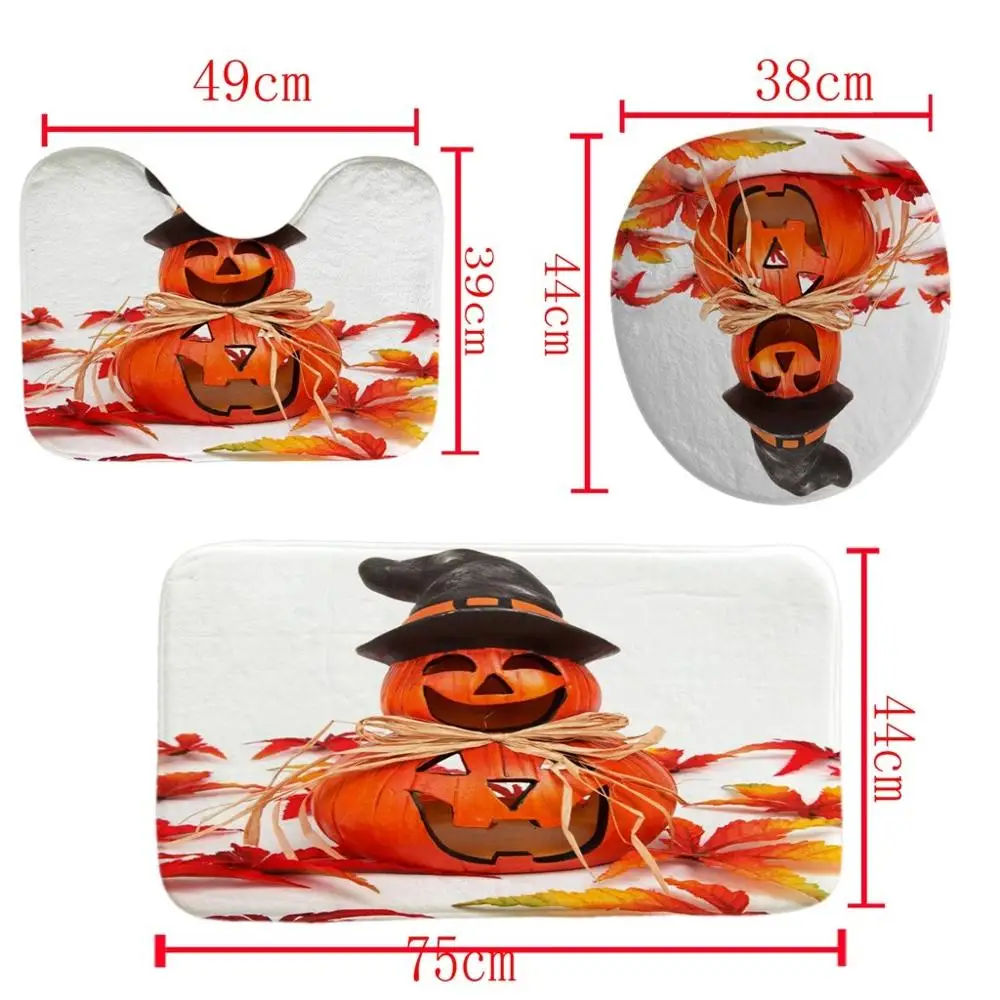 4 шт Тыква Happy Halloween Декор полиэстер Душ Шторы Ванная комната Водонепроницаемый стойка для тряпок крышки унитаза крышка набор ковриков для ванной A10