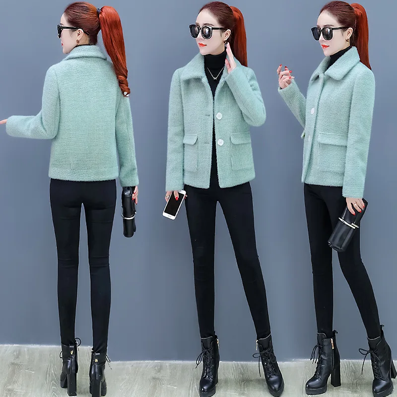 

New Style Fashion Jacket Women's 2019 Autumn And Winter Korean-style Slim Fit Slimming Dignified Glorious Fold-down Collar Woole