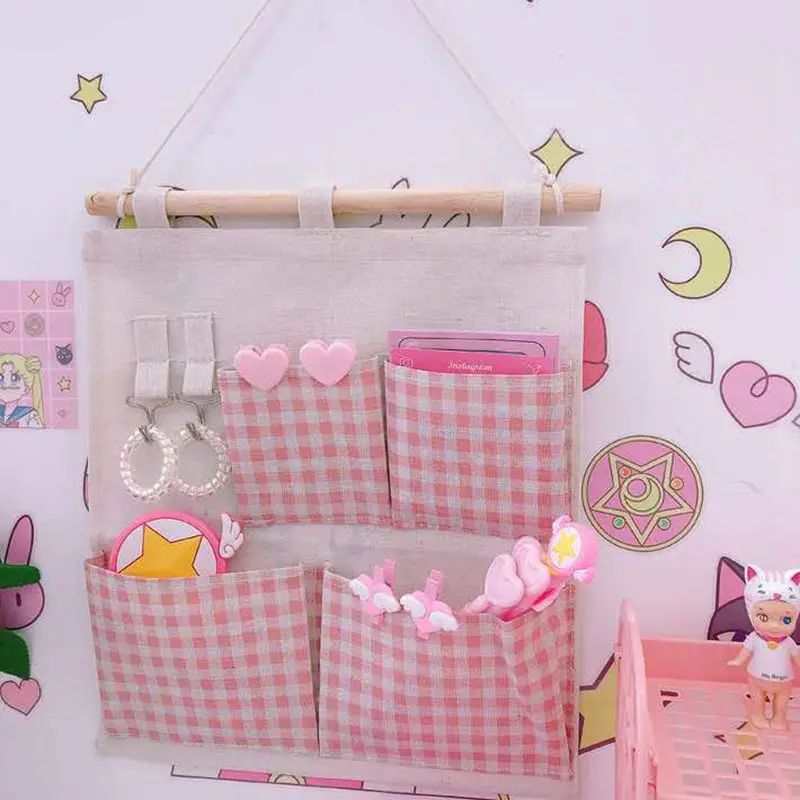 

Multifunctional Hanging Partition Storage Bags Cotton Linen Fabric 5 Grids Wall Hanging Storage Bag Home Decoration Accessories