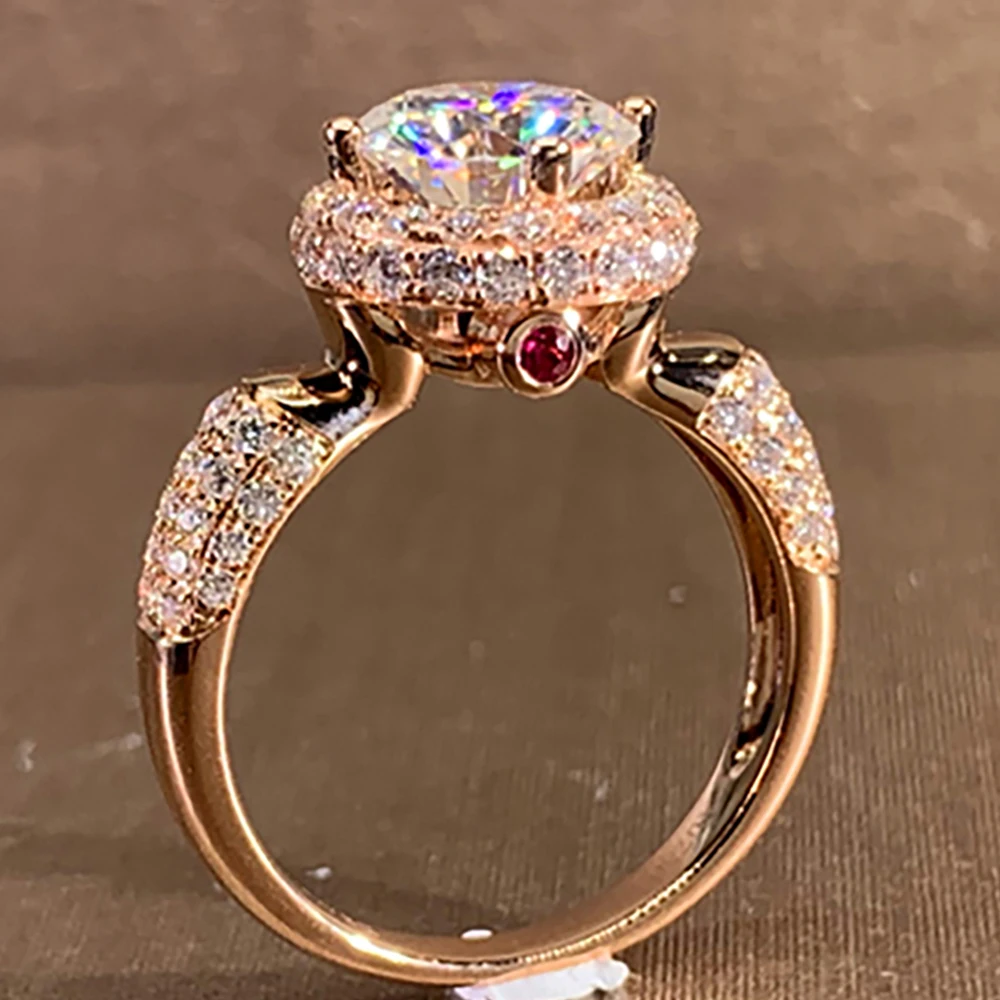 

Custom Solid 10K Rose Gold Women Wedding Party Engagement Ring 1 2 3 4 5 Carat Round Moissanite Diamond Ring Ruby Luxury