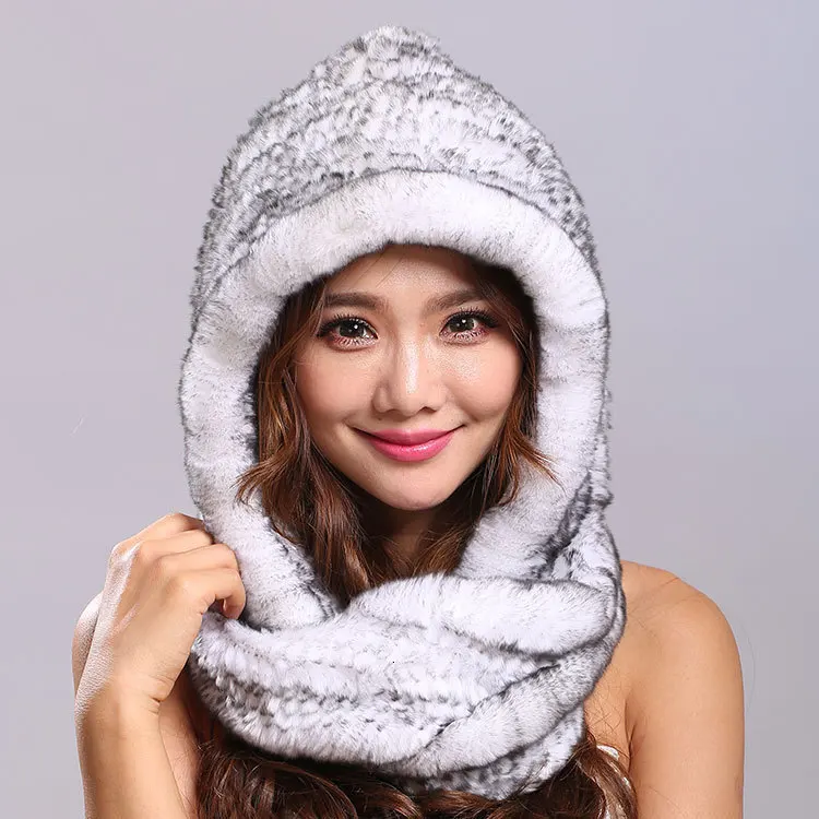 Шарф из меха кролика Рекс, женская шапка, осенний зимний шарф с капюшоном, плотный меховой тканый шарф, милая модная теплая шапка из кроличьего меха, Женская Повседневная шапка