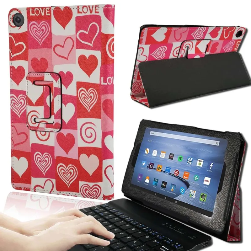 Heart KK& LL для Amazon Fire HD 8(6 7 8-го поколения, выпуск-Bluetooth клавиатура планшет кожаный Стенд чехол-книжка - Цвет: Heart