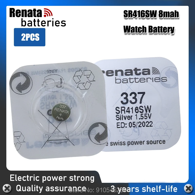 2 шт. Renata Швейцарский аккумулятор 337 SR416SW 1 55 V для часов серебристые RENATA