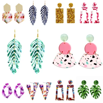 

Earrings For Women Girls Fashion Trend Cute Beautiful Leaf Feather Geometry Colorful Drop Hanging Dangle Earring