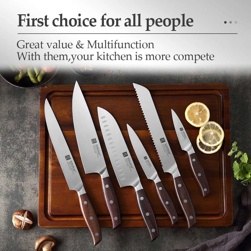 Kitchen Knives 6 PCS Kitchen Knife Set Utility Cleaver Chef Bread Fruit Santoku Knives Stainless Steel