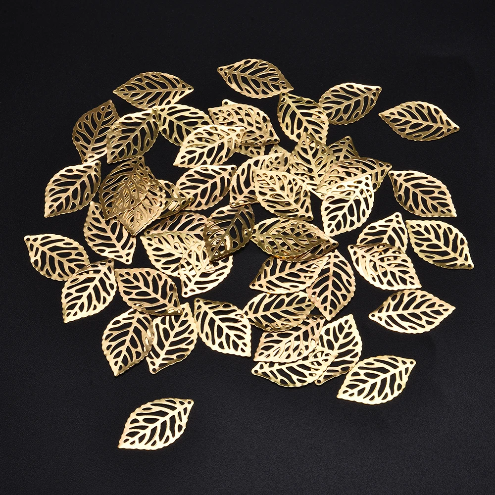 LKERAN fashion Simple Leaves Filigree Metal Crafts Jewelry DIY Accessories Pendant Costume decoration 100Pcs jewelry making supplies craft supplies