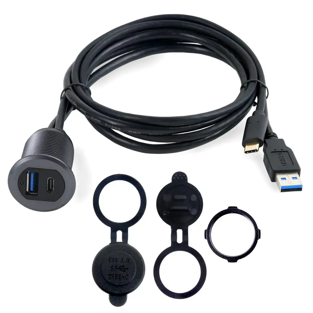Светодиодный светильник типа C3.1 и USB 3,0 со штыревыми соединителями для подключения AUX к автомобильному креплению, водонепроницаемый удлинитель для автомобиля, грузовика, лодки, мотоцикла, приборной панели - Цвет: Черный