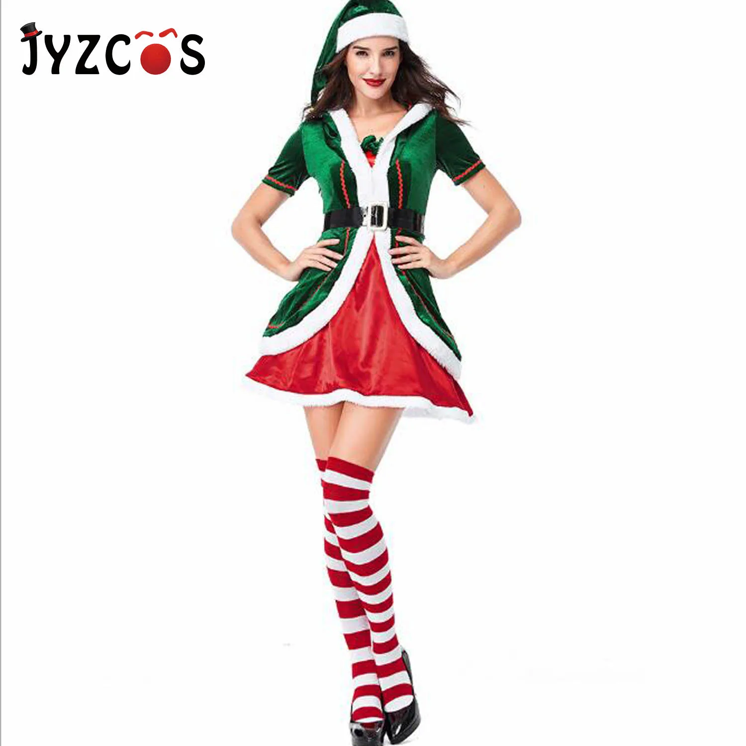 JYZCOS женские и мужские для мальчиков и девочек на Рождество, Костюмы Санта-Клауса детская и взрослая Семья изумрудно-зеленым, бело-серые Костюмы для косплея карнавальный вечерние поставки