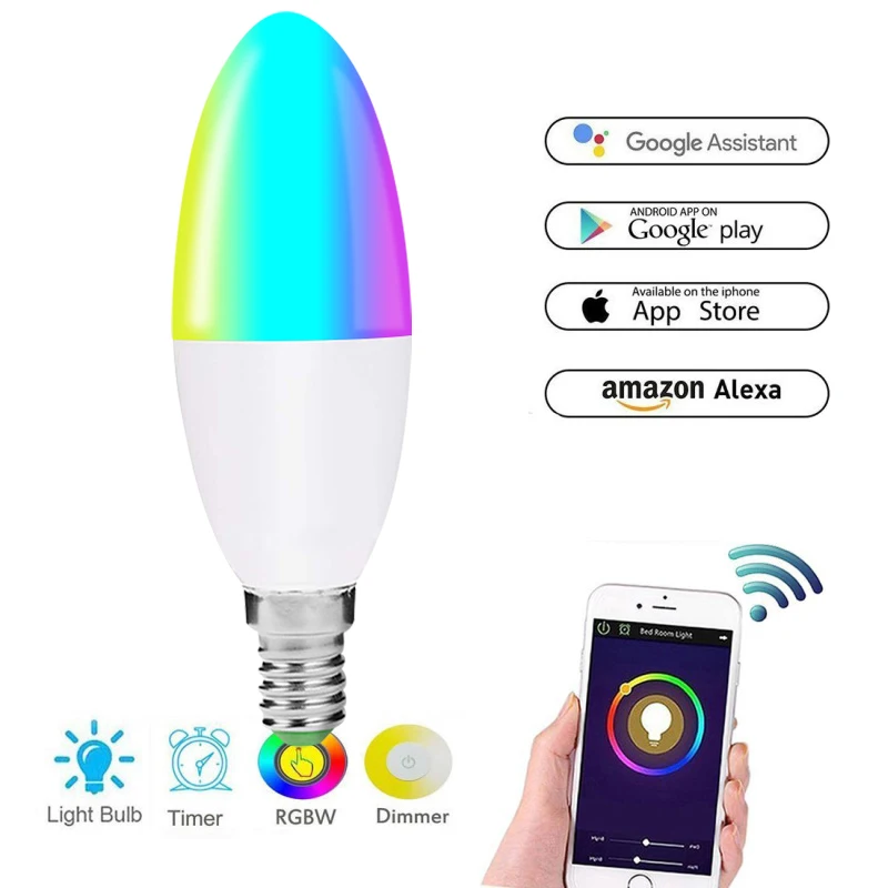 Умная WiFi Свеча лампа E14/E27/B22/E26 Led RGB прожектор лампа поддержка Alexa Google Home IFTTT умный Голосовое управление 6 Вт для дома
