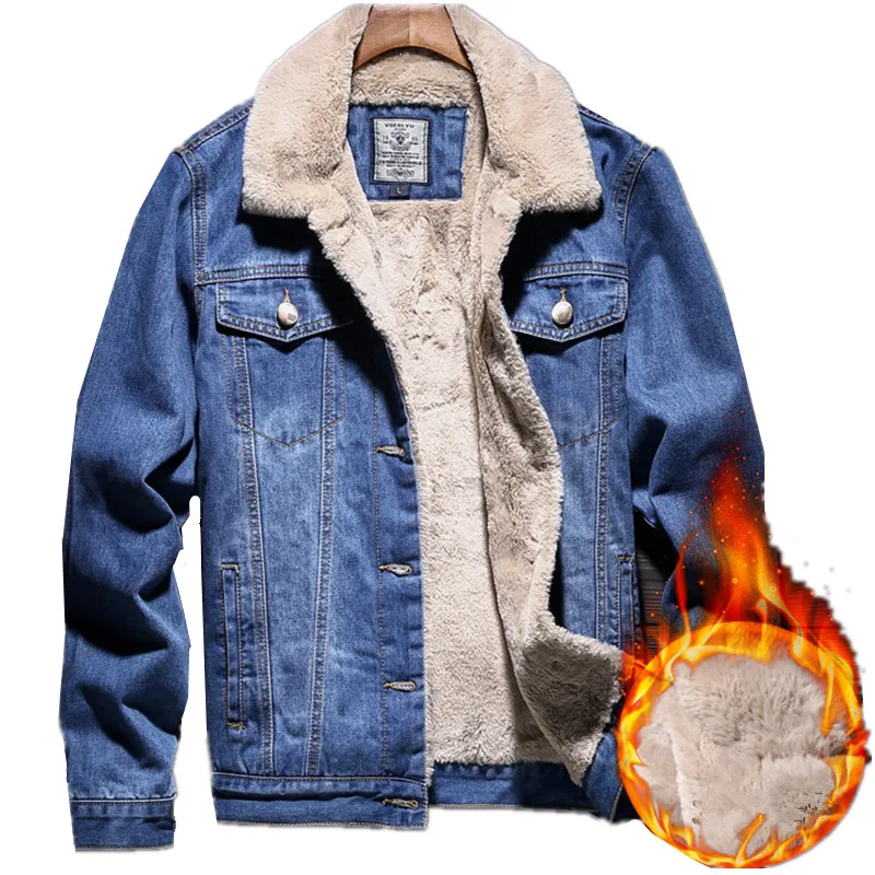 

New Denim Jacket Winter Men Casual Jacket Fashion Men Jeans Jacket Thick Warm Wool Liner Winter Outwear Male Cowboy Clothing 4XL