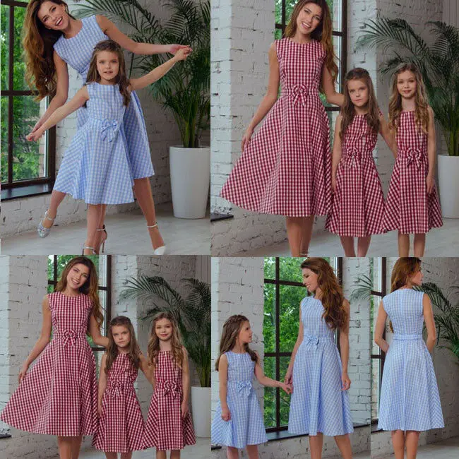 Модные одинаковые платья для семьи «Мама и я»; праздничные платья в клетку для мамы и дочки