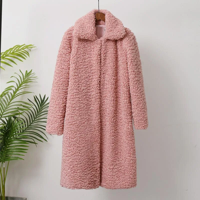 

Savabien 2019 Winter Warm Long Faux Fur Coat Women Lapel Long Sleeve Lambswool Fake Fur Jacket Overcoat Festival Streetwear