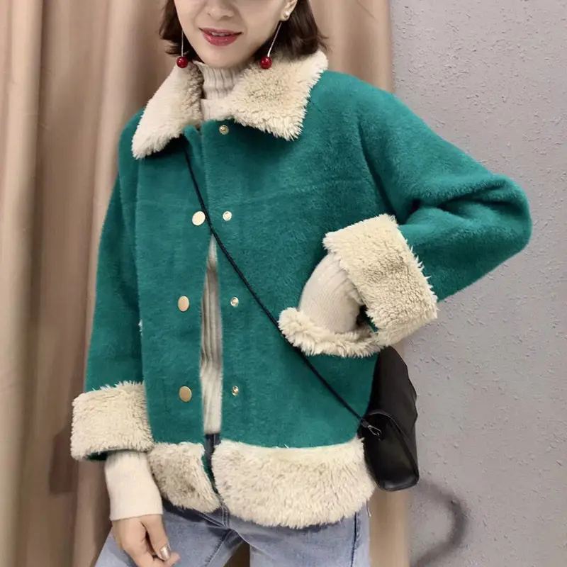 

Short Loose Mink Jacket Furry Collar Spliced Pockets Overcoat 2019 Autumn and Winter New Women's Korean Jacket Fur Coat f1377