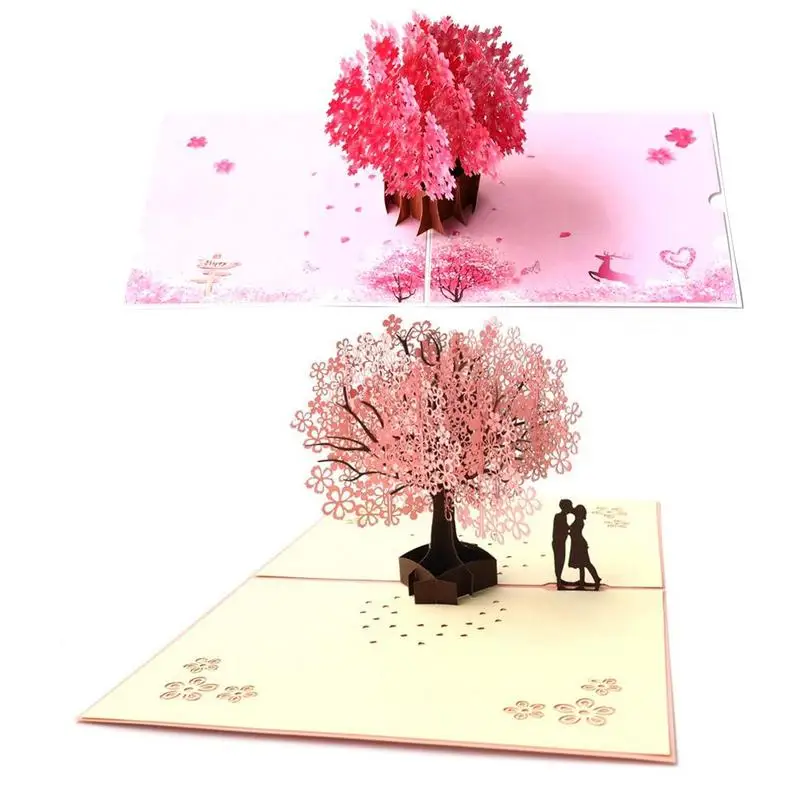  Cherry Blossoms 3D UP Cards Valentines Day Postcard with Envelope Stickers Wedding Invitation Greet - 4.00027E+12