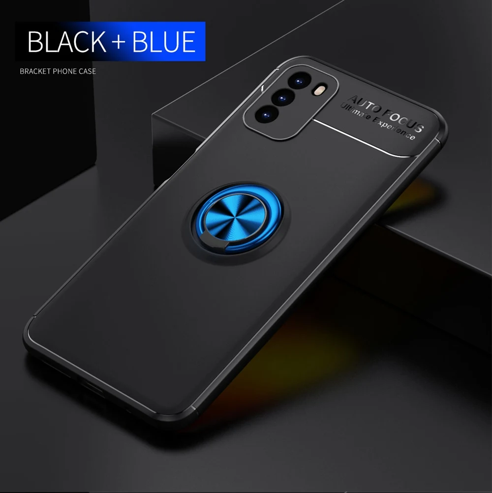 KEYSION Shockproof Case For Xiaomi POCO M3 M2 Pro F2 Pro C3 Soft Silicone Metal Ring Stand Phone back cover for POCO X3 NFC xiaomi leather case color