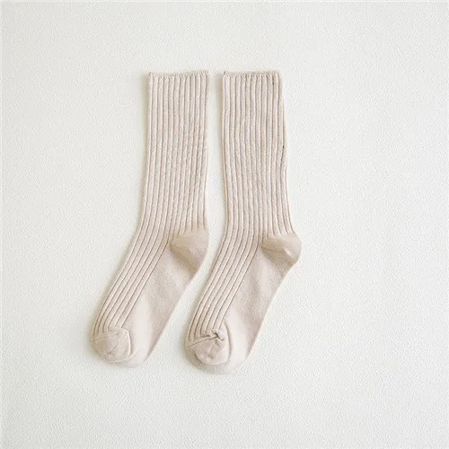 CHAOZHU Classic New Loose Socks Women 200 Needles Cotton Knitting Rib Solid Colors 14 Kinds of 4 Seasons Basic Daily Women Socks Ivory