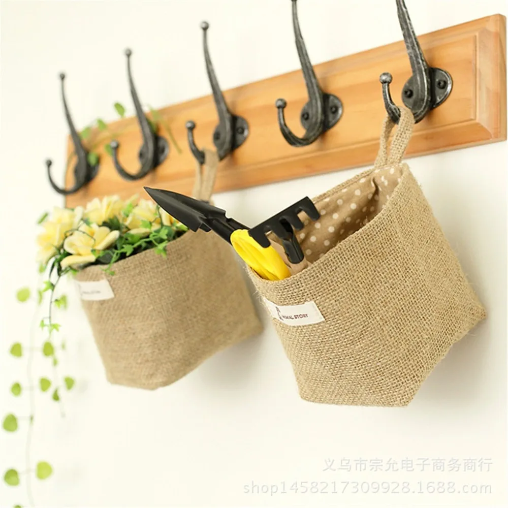Jute flower pot storage bag desktop storage basket container bedside storage bag pocket box flower basket sac chaussure 30O8 (5)