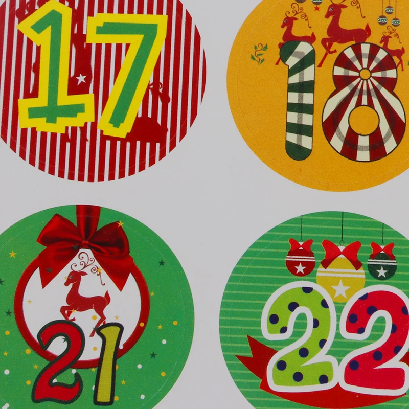 24pcs Christmas Advent Number Stickers Christmas Candy Sealing Sticker Baking Decor Package Label Navidad 2019 Xmas Home Decor