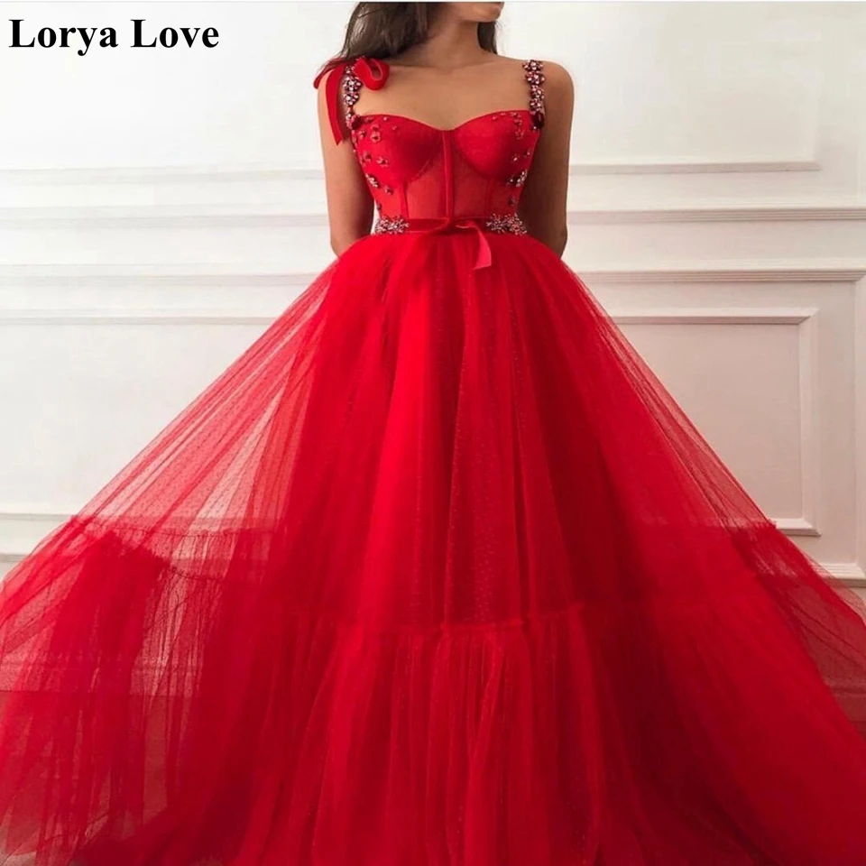 

Red Maxi Prom Dresses 2020 New Women Formal Party Night Vestidos Tulle Robe Elegant Spaghetti Straps Evening Gowns Long Jurkjes