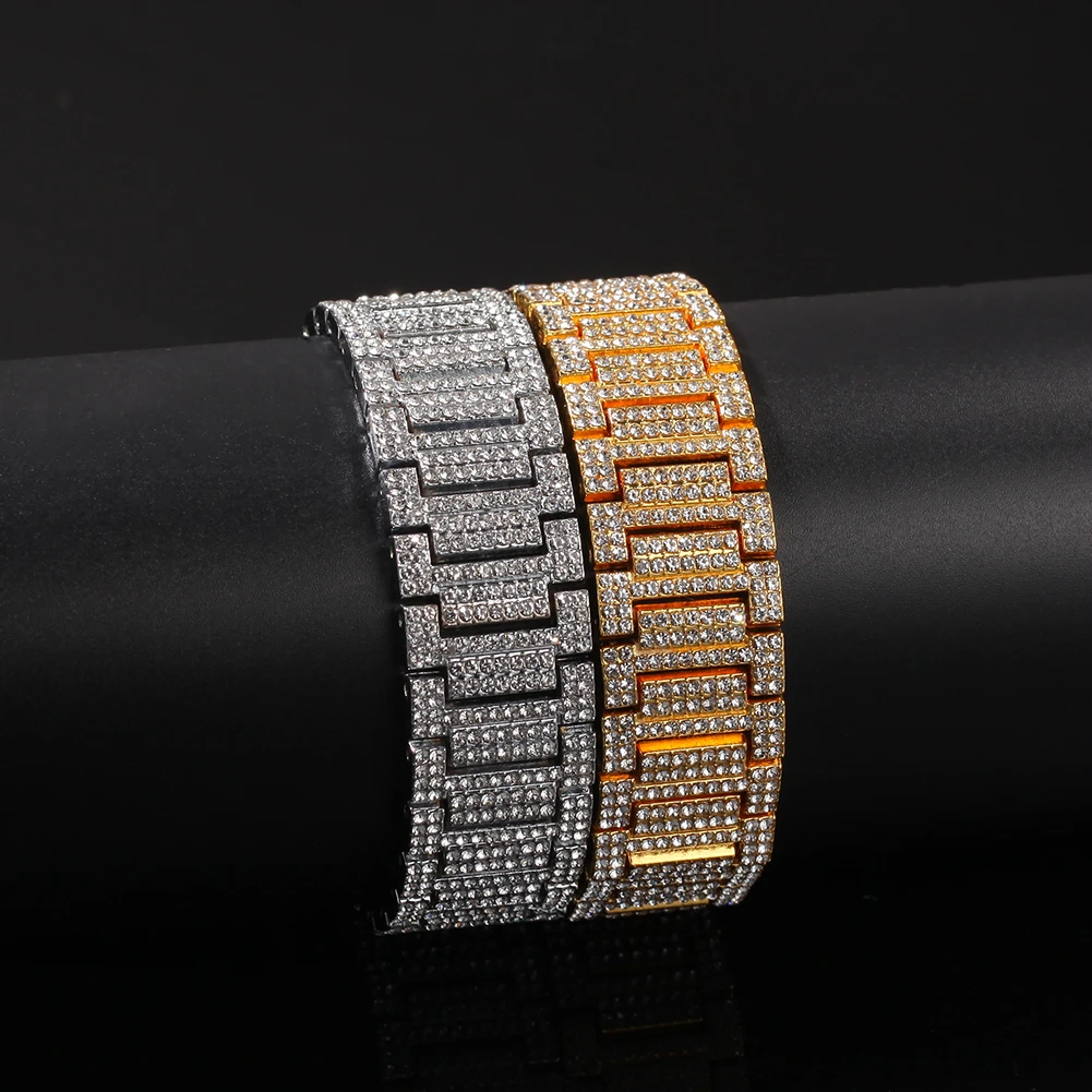 Хип хоп Золото Тон Для мужчин s Bling часы с браслетом покрытые Высокое качество