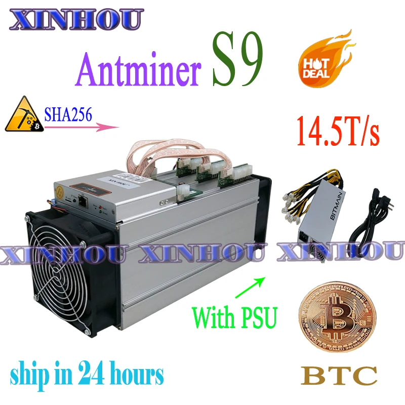 AntMiner S9 14 5 T Майнер биткоинов Asic SHA256 (с блоком питания Bitmain) Btc BCH лучше чем T9 + V9 whatsminer