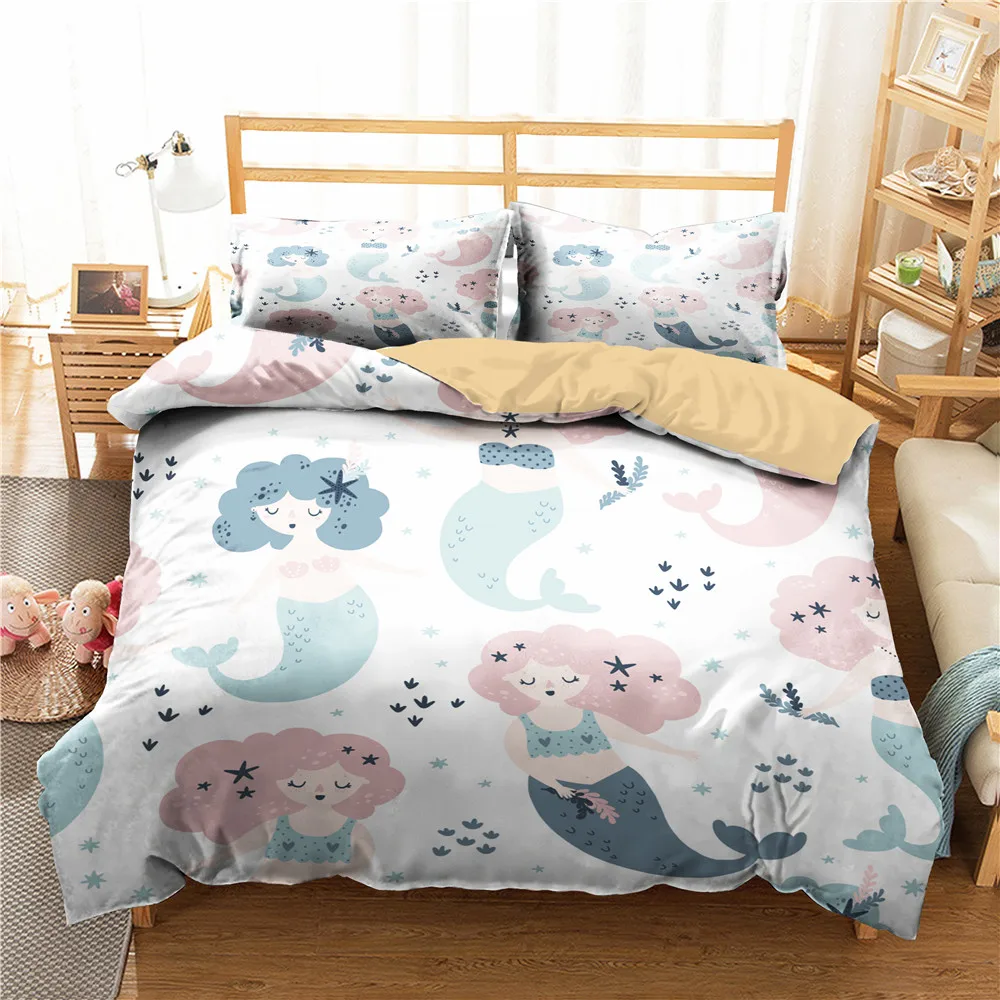 

Cartoon Bed Linen the Little Mermaid Printed Duvet Cover Set Bedroom Clothes Quilts and Bedding with Pillowcases for Kids