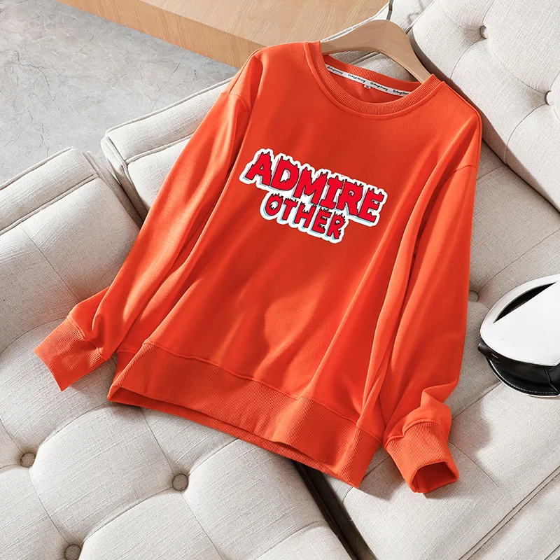 

DONAMOL Plus size Autumn Women Sweatshirts Casual Letter Printed Long Sleeve Tracksuits Loose Round Neck High Quality Korean top