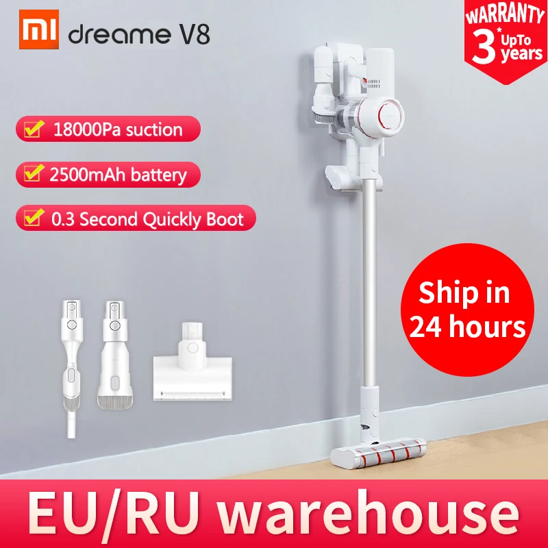 Лучший пылесос Xiaomi Dreame V8, 350 Вт, 18000 па, Мощное всасывание, портативная беспроводная ручка, пылесборник для дома и автомобиля