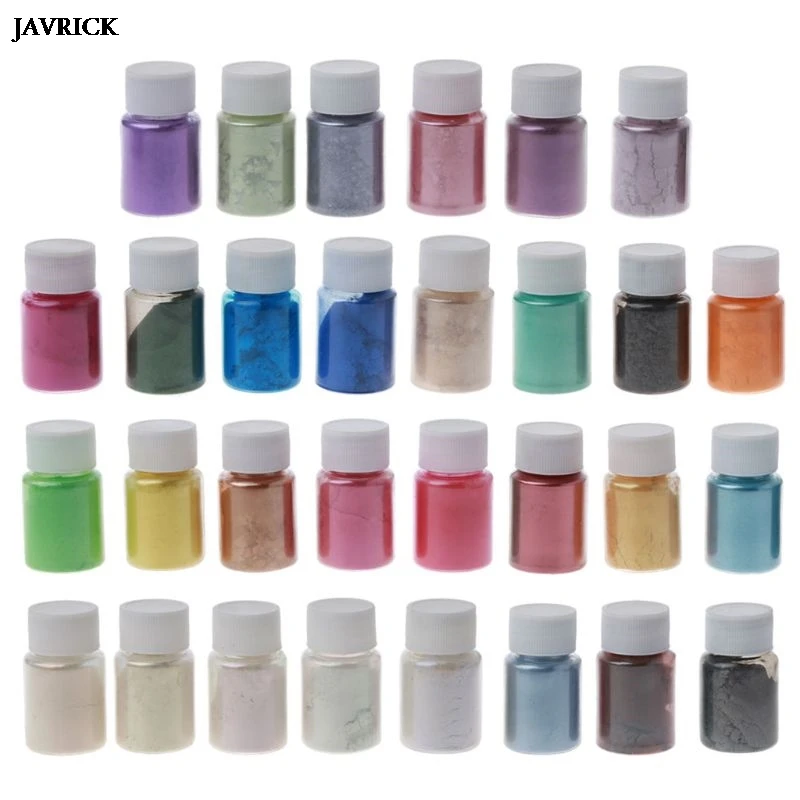 

30 Colors Mica Pearl Powder Cosmetic Grade Resin Powdered Pigment Handmade Soap Slime Resin Dye DIY Candle Jewelry Making 0.35oz