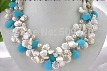 free shipping >>3strands 18" white round baroque freshwater pearl necklace