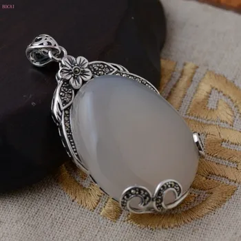 

S925 Silver To fake something antique Retro style Female money Water drop Red zircon Chalcedony Pendant Thai silver