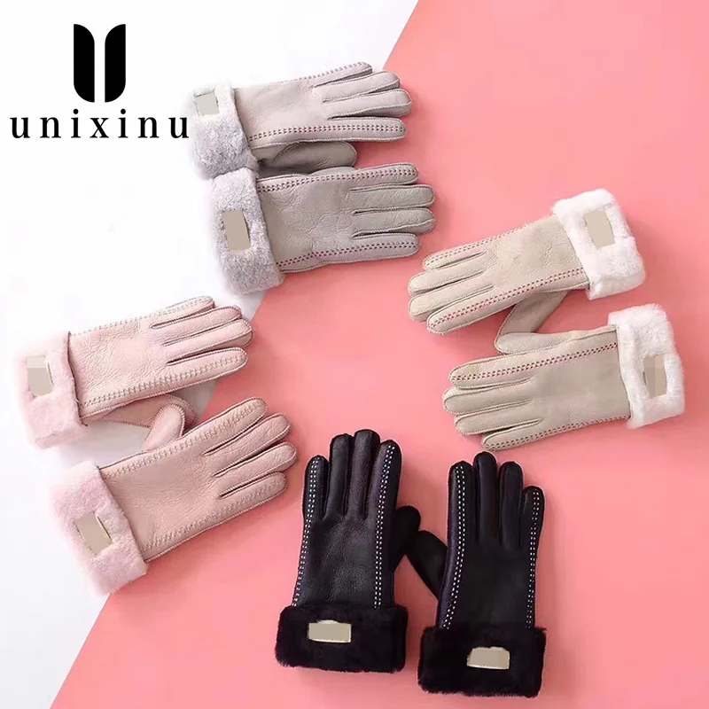 Gloves PU Leather Women Gloves Lady Waterproof Rabbit Fur Thick Warm Spring Winter Gloves Christmas Gifts