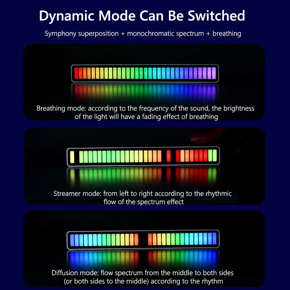 RGB 활성화 음악 리듬 램프 바 사운드 컨트롤 LED 자동차 분위기 라이트 바 다채로운 음악 주변 램프 바 자동차 라이트 스트립